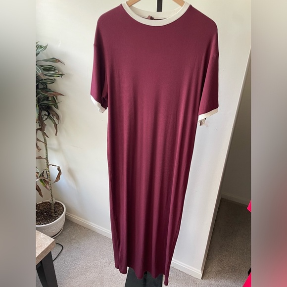 NWT Skims|| RINGER T-SHIRT LONG DRESS Soft Lounge Size Small, in Maroon - Picture 6 of 9